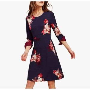 Joules Dress Womens 8 Blue Pink Floral Juliana Fit And Flare Stretch Comfort